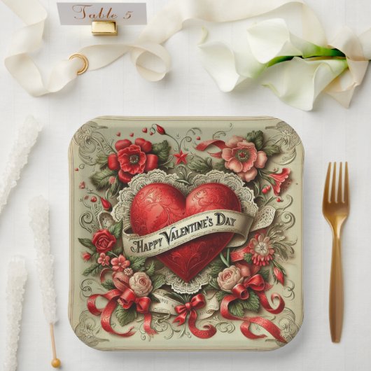 Gelukkige Valentijnsdag, decoratieve illustratie, Papieren Bordje (Huwelijk)