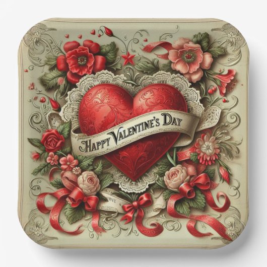 Gelukkige Valentijnsdag, decoratieve illustratie, Papieren Bordje (Voorkant)