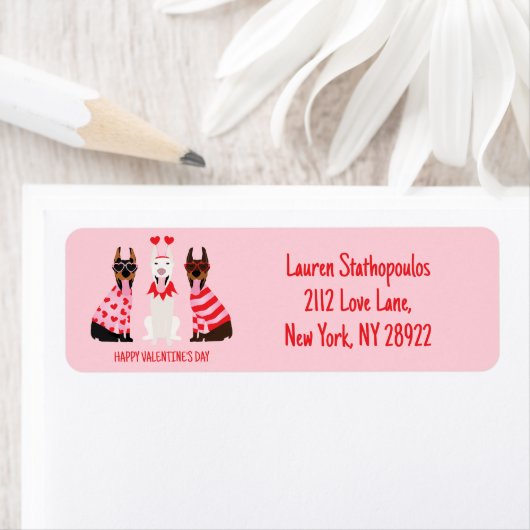 Gelukkige Valentijnsdag Dobermann Honden Etiket (Insitu)