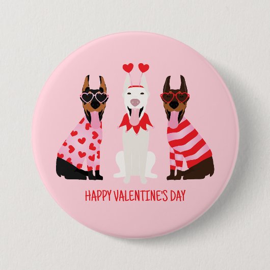 Gelukkige Valentijnsdag Dobermann Honden Ronde Button 7,6 Cm (Voorkant)