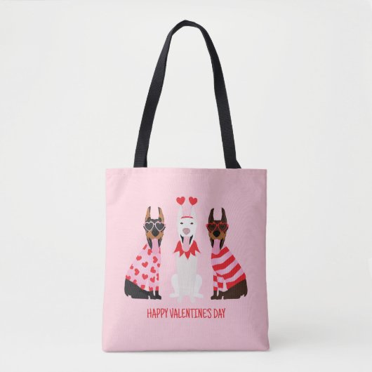 Gelukkige Valentijnsdag Dobermann Honden Tote Bag (Voorkant)