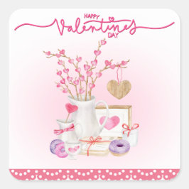 Gelukkige Valentijnsdag donuts vaas harten Vierkante Sticker