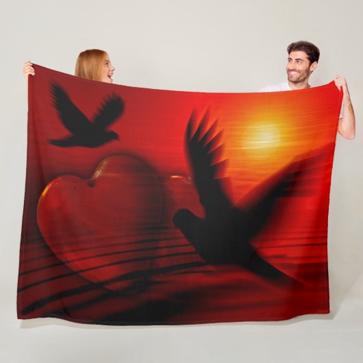 GELUKKIGE VALENTIJNSDAG, DUIVEN EN HART FLEECE DEKEN (In situ)