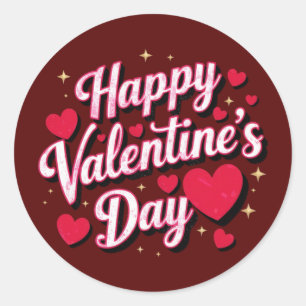 Gelukkige Valentijnsdag elegant script Rode harten Ronde Sticker