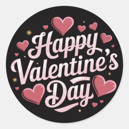 Gelukkige Valentijnsdag elegant script Rode harten Ronde Sticker (Voorkant)