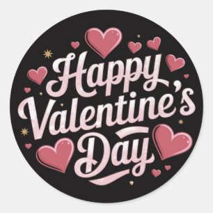 Gelukkige Valentijnsdag elegant script Rode harten Ronde Sticker