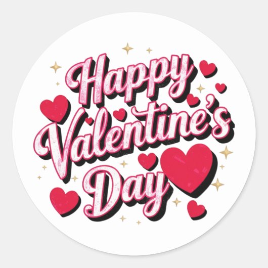 Gelukkige Valentijnsdag elegant script roze harten Ronde Sticker (Voorkant)