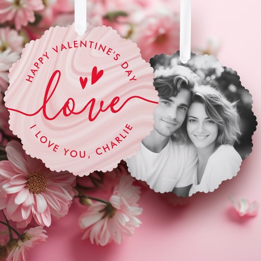 Gelukkige Valentijnsdag elegante blush roze en roo Ornament Kaart