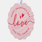 Gelukkige Valentijnsdag elegante blush roze en roo Ornament Kaart (Links)