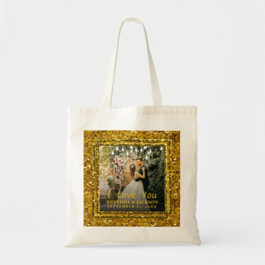 Gelukkige Valentijnsdag Elegante Gouden Bruiloft F Tote Bag (Voorkant)