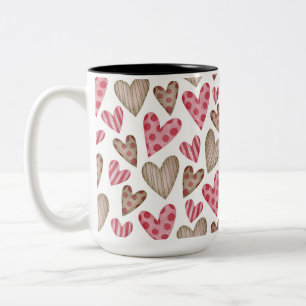 Gelukkige valentijnsdag elegante kleurrijke harten tweekleurige koffiemok