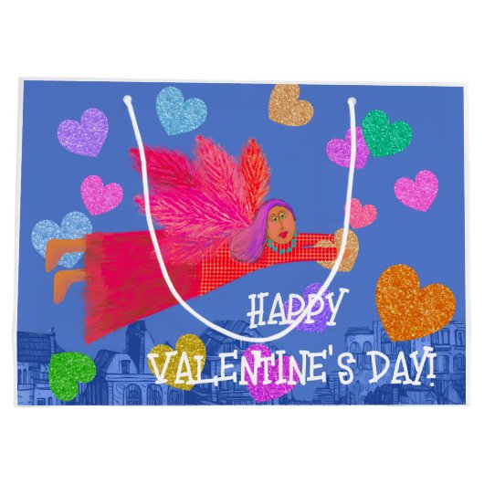 Gelukkige Valentijnsdag Engel en harten Groot Cadeauzakje (Achterkant)