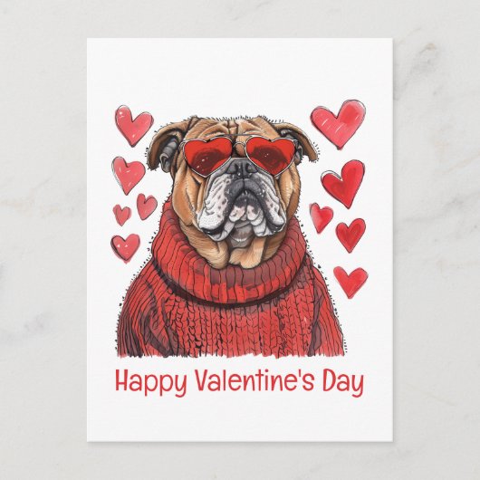 Gelukkige Valentijnsdag Engelse Bulldog Briefkaart (Voorkant)