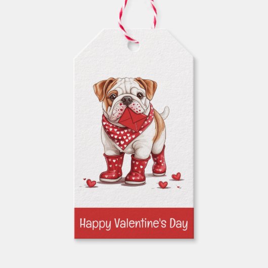 Gelukkige Valentijnsdag Engelse Bulldog Cadeaulabel (Voorkant)
