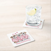 Gelukkige Valentijnsdag Engelse Bulldog Kartonnen Onderzetters (Insitu)