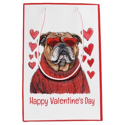 Gelukkige Valentijnsdag Engelse Bulldog Medium Cadeauzakje (Voorkant)