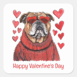 Gelukkige Valentijnsdag Engelse Bulldog Vierkante Sticker
