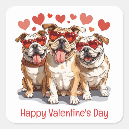 Gelukkige Valentijnsdag Engelse Bulldog Vierkante Sticker (Voorkant)