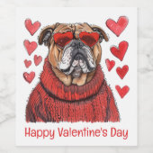 Gelukkige Valentijnsdag Engelse Bulldog Wijn Etiket (Enkel label)