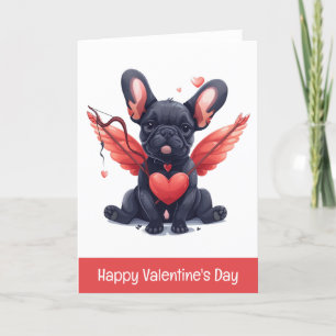 Gelukkige Valentijnsdag Franse Bulldog Cupido Feestdagen Kaart