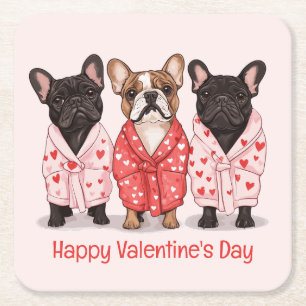 Gelukkige Valentijnsdag Franse Bulldog Kartonnen Onderzetters