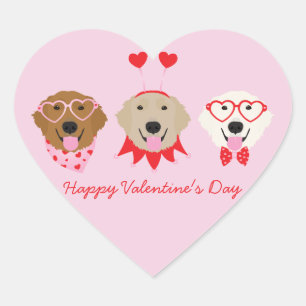 Gelukkige Valentijnsdag Golden Retriever Honden Hart Sticker