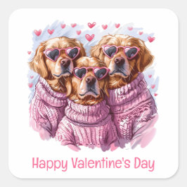 Gelukkige Valentijnsdag Golden Retriever Honden Vierkante Sticker