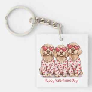 Gelukkige Valentijnsdag Goud Retriever Honden Sleutelhanger