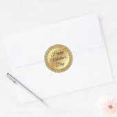 gelukkige valentijnsdag , gouden metalen glitters ronde sticker (Envelop)