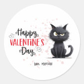 Gelukkige Valentijnsdag Grappige Pun Black Cat Ronde Sticker (Voorkant)