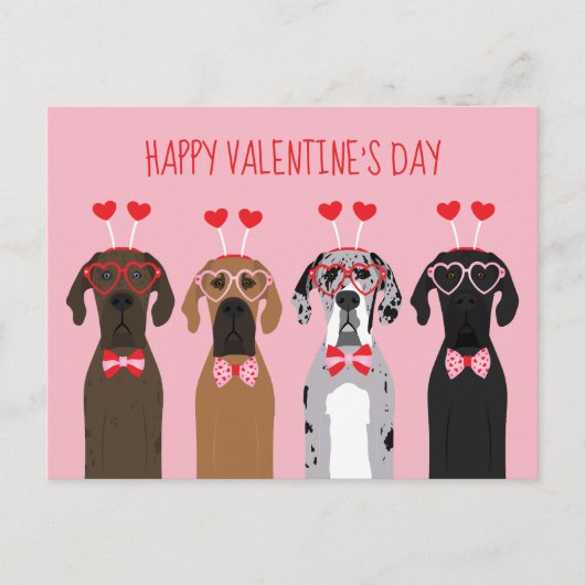 Gelukkige Valentijnsdag Grote Deen Honden Briefkaart (Voorkant)