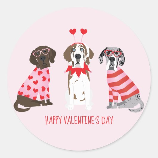 Gelukkige Valentijnsdag Grote Deen Honden Ronde Sticker (Voorkant)