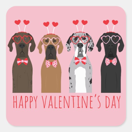 Gelukkige Valentijnsdag Grote Deen Honden Vierkante Sticker (Voorkant)
