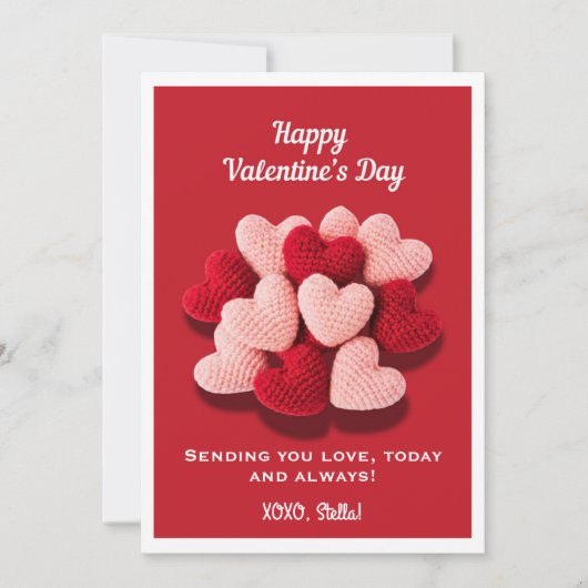 Gelukkige Valentijnsdag Haak Hart Plat Kaartje Feestdagenkaart (Voorkant)