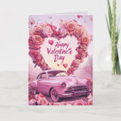 Gelukkige Valentijnsdag Hart en Rozen Roze kaart (Voorkant)