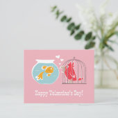 Gelukkige Valentijnsdag Hart Rode Papegaai Gouden  Briefkaart (Staand voorkant)