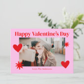 Gelukkige Valentijnsdag Hart Roze Fotokaart Bedankkaart (Staand voorkant)