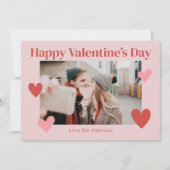 Gelukkige Valentijnsdag Hart Roze Fotokaart Bedankkaart (Voorkant)