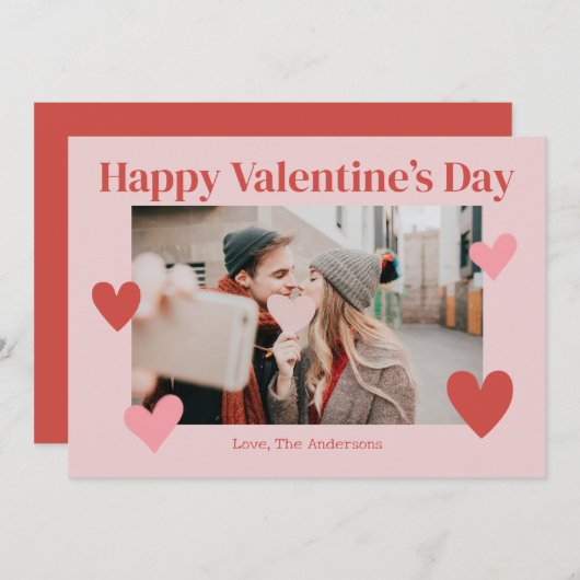 Gelukkige Valentijnsdag Hart Roze Fotokaart Bedankkaart (Voorkant / Achterkant)