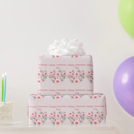 Gelukkige Valentijnsdag Hart Roze Rozen Cadeaupapier