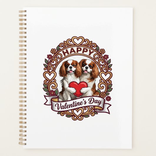 Gelukkige Valentijnsdag Hond Rood Hart Bloem Frame Planner (Voorkant)