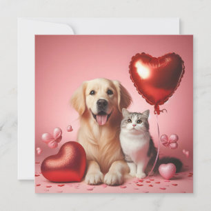Gelukkige Valentijnsdag kat en hond Feestdagenkaart