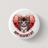 Gelukkige Valentijnsdag Kat Hart Ronde Button 3,2 Cm (Voorkant)