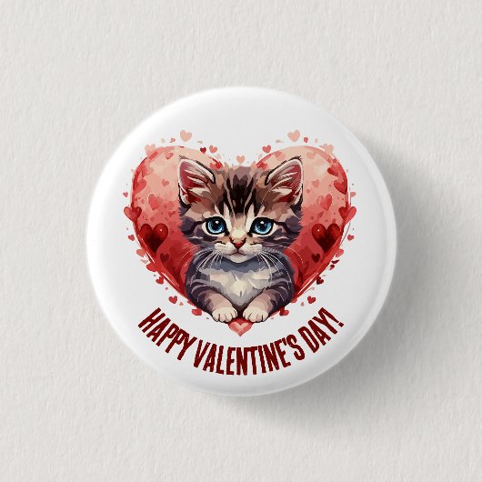 Gelukkige Valentijnsdag Kat Hart Ronde Button 3,2 Cm (Voorkant)