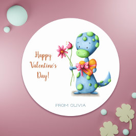 Gelukkige Valentijnsdag Klaslokaal Dinosaurus Ronde Sticker