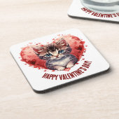 Gelukkige Valentijnsdag Kleine Kitten met Hart Bier Onderzetter (Linkerzijde)