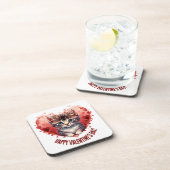 Gelukkige Valentijnsdag Kleine Kitten met Hart Bier Onderzetter (Rechterzijde)