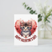 Gelukkige Valentijnsdag Kleine Kitten met Hart Feestdagenkaart (Staand voorkant)