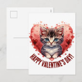 Gelukkige Valentijnsdag Kleine Kitten met Hart Feestdagenkaart (Voorkant / Achterkant)