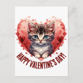 Gelukkige Valentijnsdag Kleine Kitten met Hart Feestdagenkaart (Voorkant)